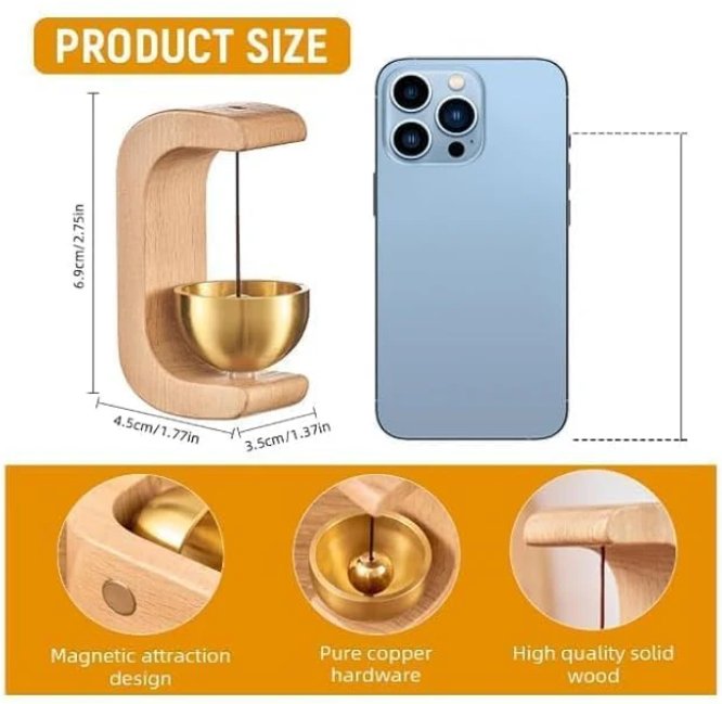 Japanese Style™ Musical Magnetic Wooden Doorbell – Elegant Brass Chime for Door, Fridge & Shopkeepers