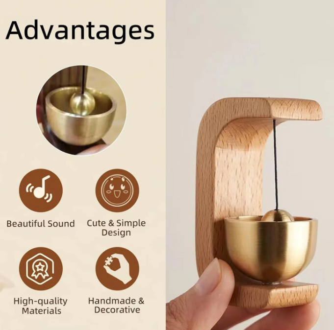 Japanese Style™ Musical Magnetic Wooden Doorbell – Elegant Brass Chime for Door, Fridge & Shopkeepers