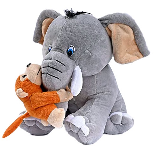 Toyingly Elephant With Monkey Soft Toy For Kids Girls, Boys (Size 35 Cm Grey Color)