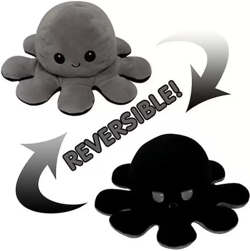 Reversible Grey Black Octopus Soft Toy for Baby Girl Kids Boys