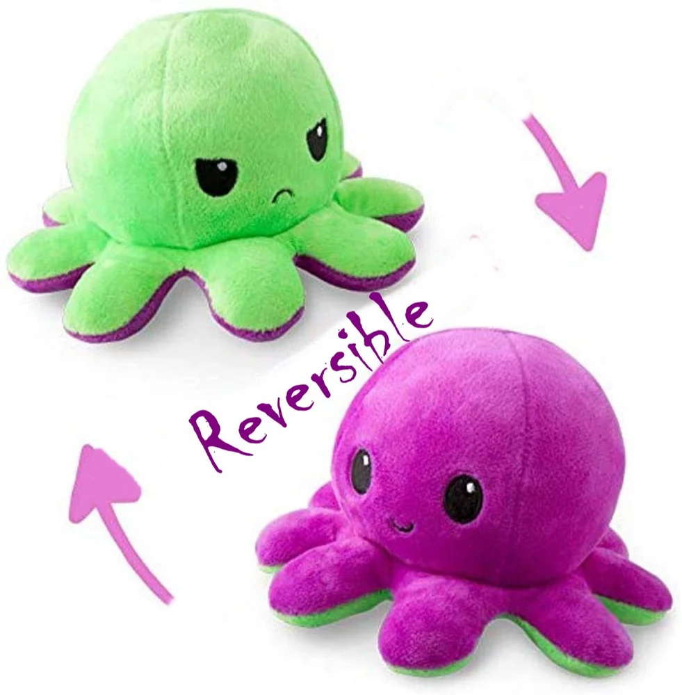 Reversible Purple Green Octopus Soft Toy for Baby Girl Kids Boys